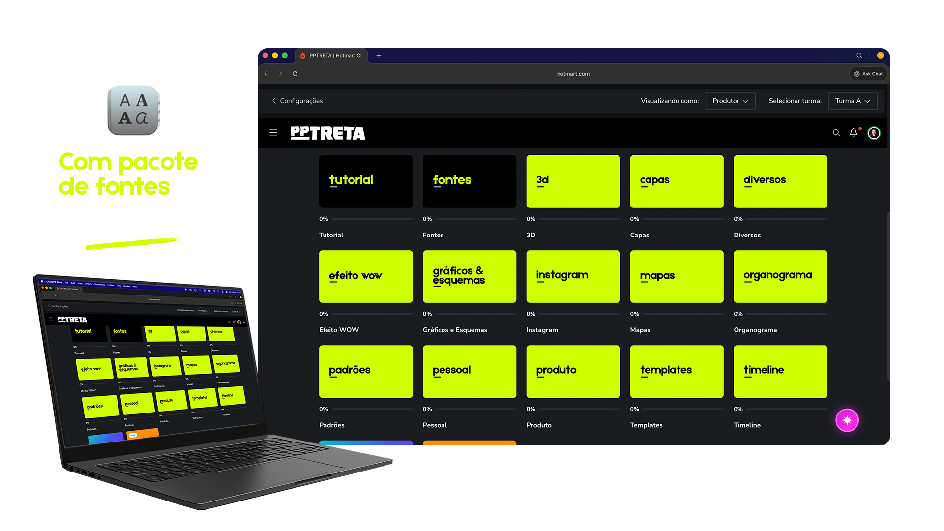Mosaico com prévia dos slides do Superpack PPTreta